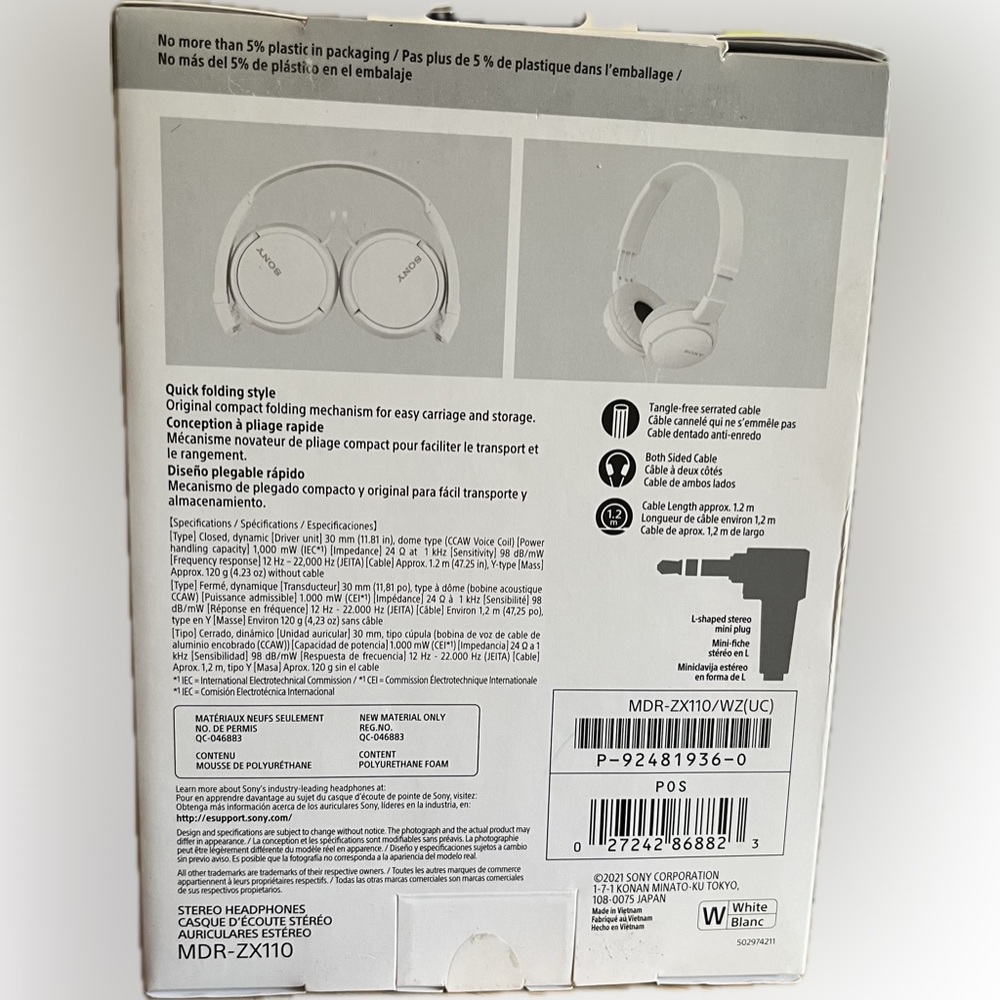 Sony Stereo Headphones Model MDR-ZX110 - Picture 2 of 3